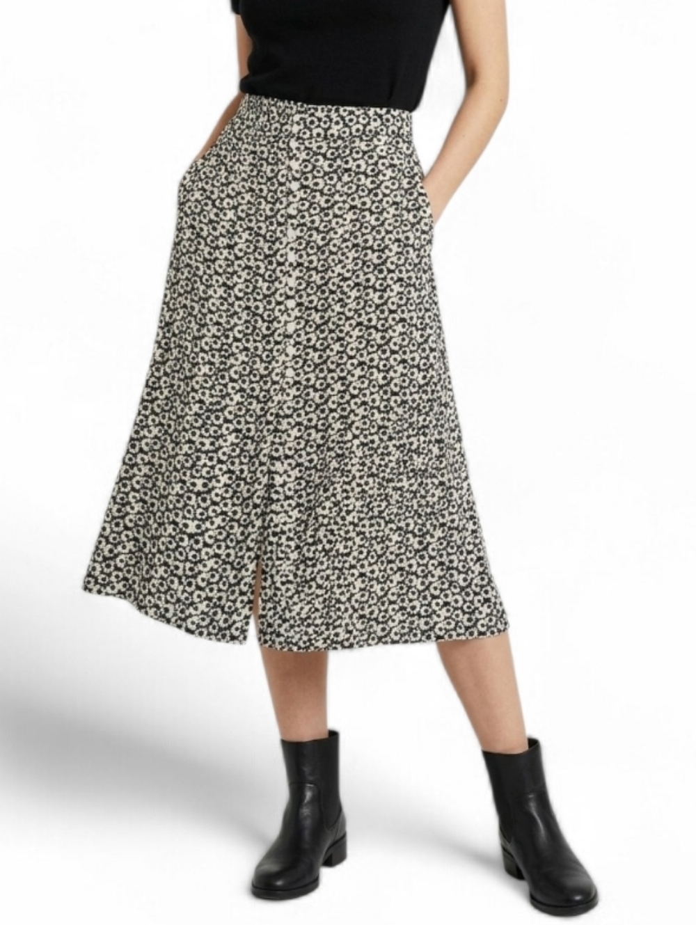 ​✨ Vintage 90s Grunge Floral Maxi Button Front Skirt Slit Rayon Sz L